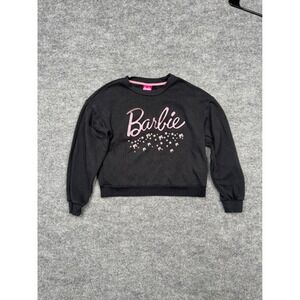 Barbie Mattel Girls Black Pink Glitter Logo Pullover Sweatshirt Size 7/8